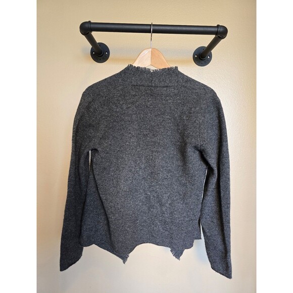 Eileen Fisher gray open front fringed 100% Wool cardigan Women's size extra smal - Picture 3 of 8